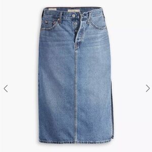 Stylish Levi Side Slit Blue Denim Midi Pencil Skirt